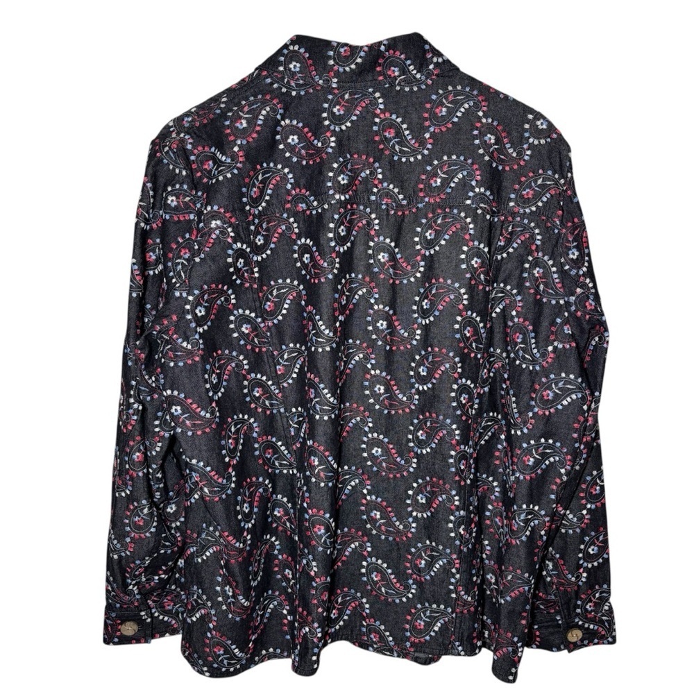 Coldwater Creek Black Denim Jacket Women's 2X Embroidered Western Paisley Granny - Picture 2 of 8